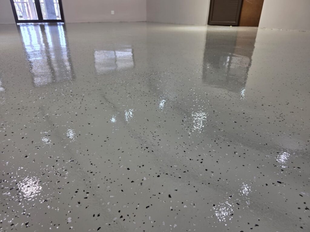 Flake epoxy floor with a speckled hard wearing finish